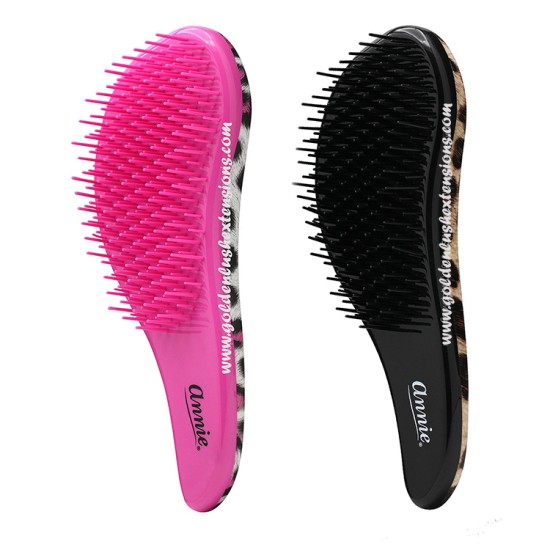 Curved Handle Detangler Brush Leopard Brown/Pink