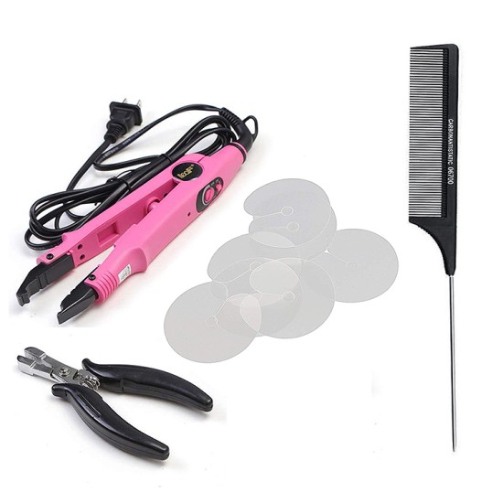 Fusion Pre-bonded Kits Hair Iron Loof Stainless Steel Pliers Rubber Handle, Heat Shields Protectors + Tail Comb