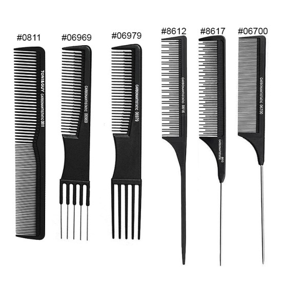 Heat Resistant  Hair Anti-static Combs Carbon  Metal/Plastic Pin/Tail Comb Full Styles