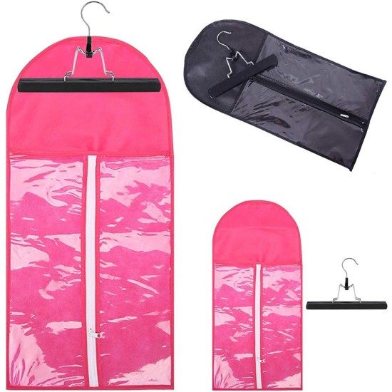 Portable Hair Extensions Storage Bag Transparent Zip Up Closure Protection case with Wooden Clip In Hanger
