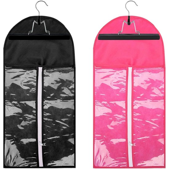 Portable Hair Extensions Storage Bag Transparent Zip Up Closure Protection case with Wooden Clip In Hanger