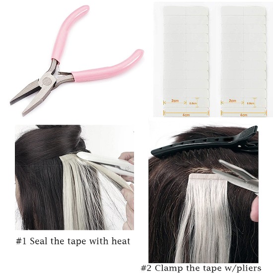 Pink PLIERS/Pre-cut TAPE TABS For Tape Extensions, Flat Nose Pliers/strong grip/Ultra Smooth Installation Pliers Pink PLIERS/Pre-cut TAPE TABS For Tape Extensions, Flat Nose Pliers/strong grip/Ultra Smooth Installation Pliers