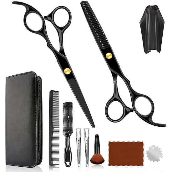 Barber Shears, Hairdressing Scissors Set,11 Pcs Scissors Set with Thinning Shears 6CR 440C Stainless Steel