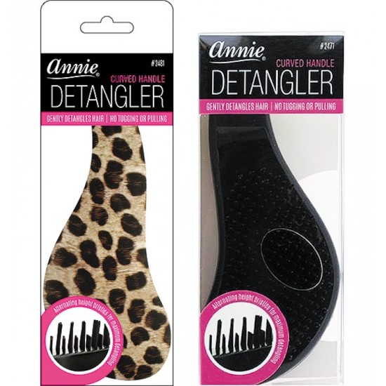 Curved Handle Detangler Brush Leopard Brown/Pink