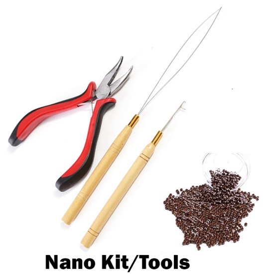 Nano Tool Kit Red Pliers Handle Stainless Steel + 500 Nano beads NO silicone line Pulling Hooks