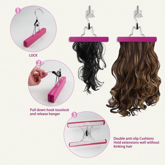 Portable Hair Extensions Storage Bag Transparent Zip Up Closure Protection case with Wooden Clip In Hanger