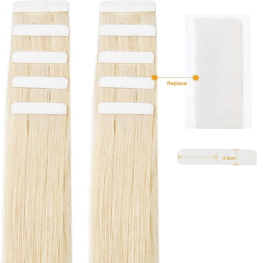 No Shine Hair Extension Tape 120 Tabs Double Sided Adhesive Pack (10