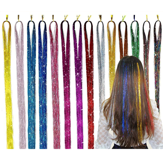 Hair Tinsel 2400 Strands 14 Colors Hair Extension Tinsel Kit with Tools Multi-Colors Glitter Hair Extensions 