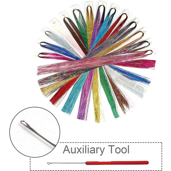 Hair Tinsel 2400 Strands 14 Colors Hair Extension Tinsel Kit with Tools Multi-Colors Glitter Hair Extensions 