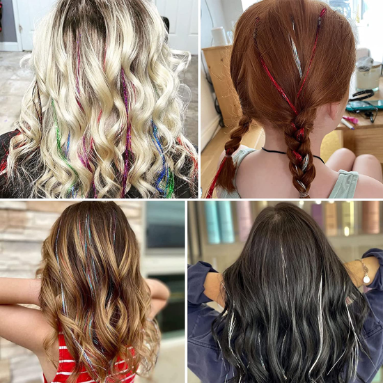 Hair Tinsel 2400 Strands 14 Colors Hair Extension Tinsel Kit with Tools Multi Colors Glitter Hair Extensions