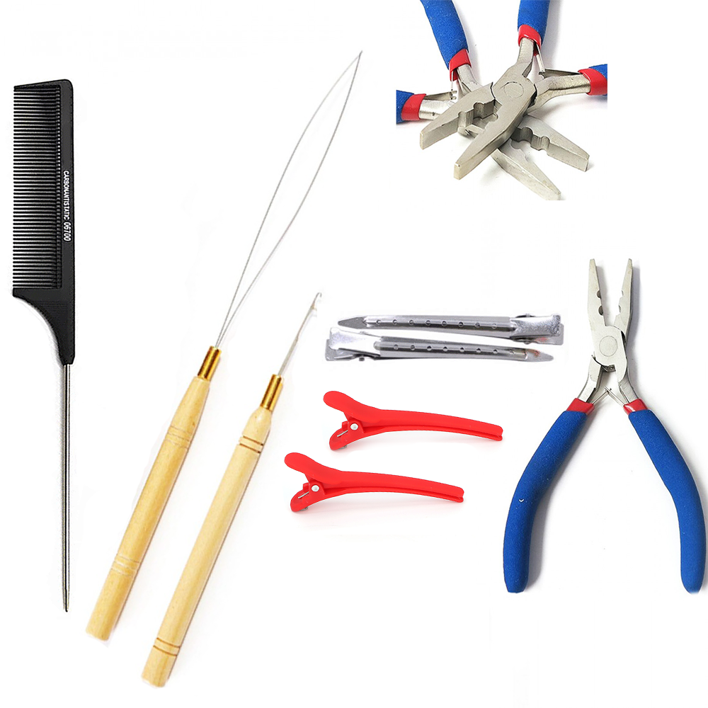 Hair Extensions Tools Kit 3-Hole I-tip Hair Pliers Loop Needle