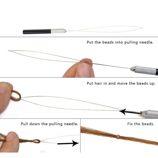 5-Piece Micro Link Hair Extension Tool Kit - Loop Threader & Hook Needles