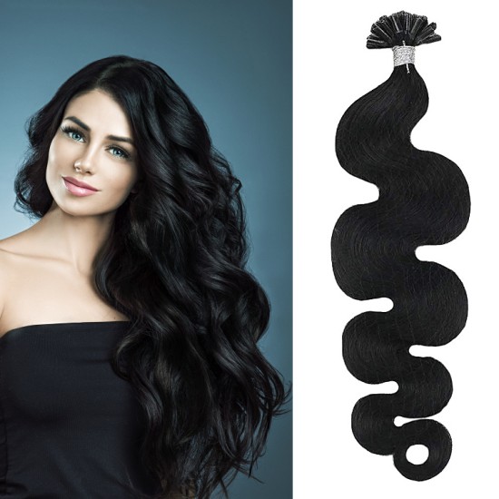 Fusion/Pre-bonded U-tip #1 Jet Black Length 20" - 50 grams / QTY Body Wave (Wavy) Fusion/Pre-bonded U-tip #1 Jet Black Length 20" - 50 grams / QTY Body Wave (Wavy)
