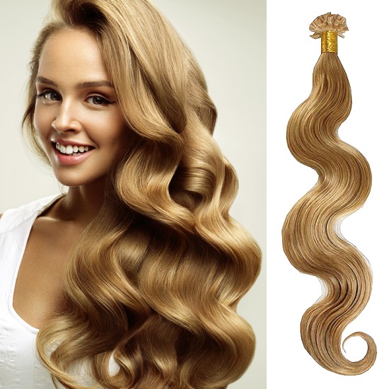 #12 LIGHT GOLDEN BROWN U-Tip Body Wave Pre-bonded Fusion Hair Extensions 50g/qty 20"