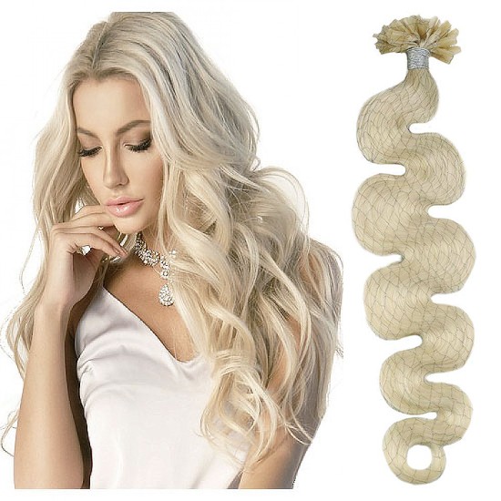 #60 PLATINUM BLONDE U-Tip Body Wave Pre-bonded Fusion Hair Extensions 50g/qty 20"