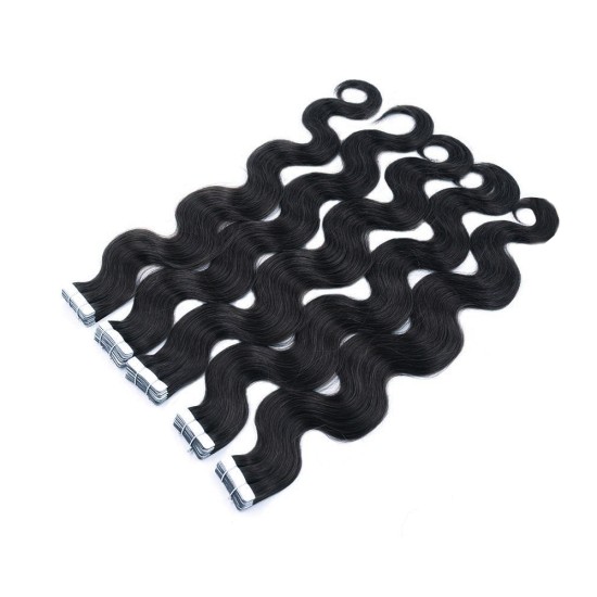 #1 JET BLACK Tape-in Body Wave Hair Extensions 20pcs/qty 22"