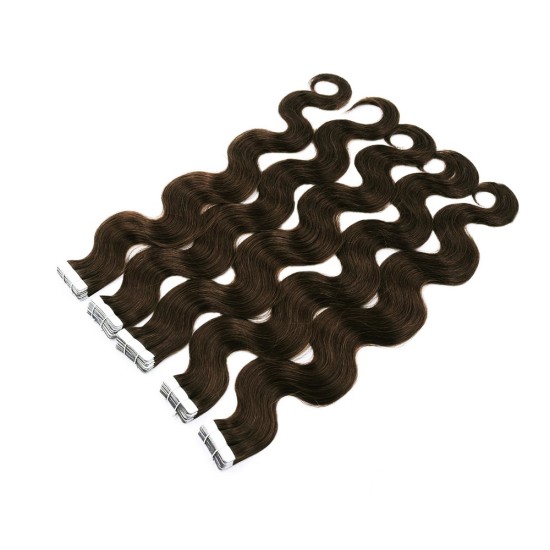 #3 DARK BROWN Tape In Hair Extensions Length 22" - 20 Pcs/Qty Body Wave (Wavy)