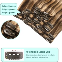 #3/12 DARK BROWN/LIGHT GOLDEN BROWN Clip-in Highlight Hair Extensions 120g 20"
