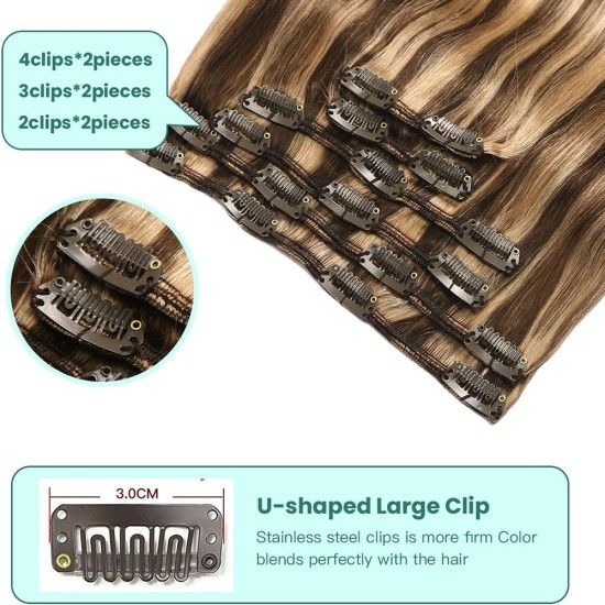 #3/12 DARK BROWN/LIGHT GOLDEN BROWN Clip-in Highlight Hair Extensions 120g 20"