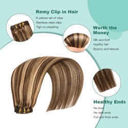 #3/12 DARK BROWN/LIGHT GOLDEN BROWN Clip-in Highlight Hair Extensions 120g 20"