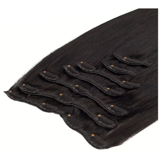 #1B NATURAL BLACK Bugatti Clip-in Hair Extensions 120g 18"/22" #1B NATURAL BLACK Bugatti Clip-in Hair Extensions 120g 18"/22"