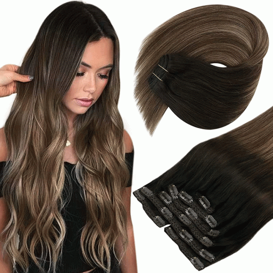 #1B/8/18 (NATURAL BLACK/ASH BROWN/ASH BLONDE) Clip-in Ombre Hair Extensions 120g 20" 