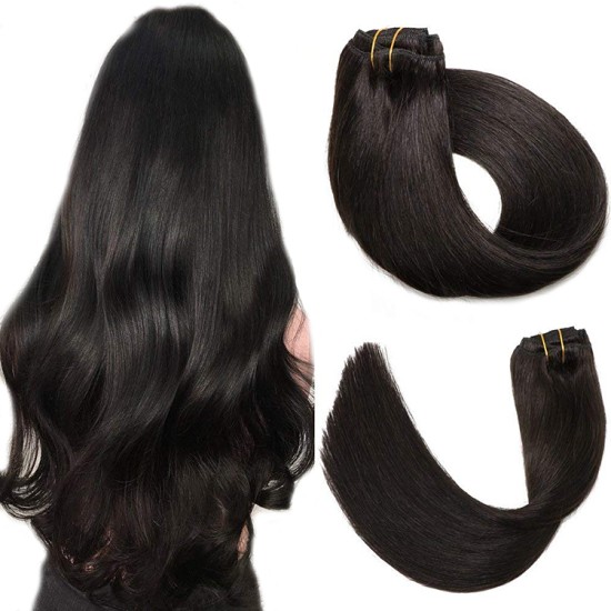 #1B NATURAL BLACK Bugatti Clip-in Hair Extensions 120g 18"/22" #1B NATURAL BLACK Bugatti Clip-in Hair Extensions 120g 18"/22"
