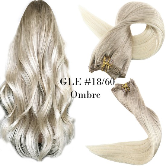 #18/60 ASH BLONDE/PLATINUM BLONDE Clip-in Ombre Hair Extensions 130g 20" 