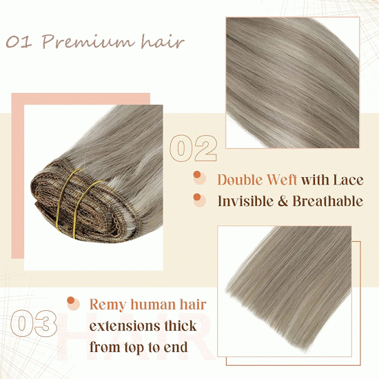 #18/60/101G (ASH BLONDE/PATINUM BLONDE/STERLING SILVER) Clip-in Highlight Hair Extensions 120g 20''