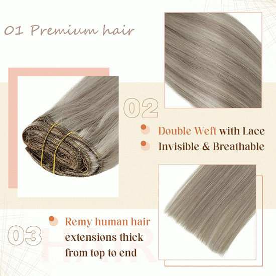#18/60/101G (ASH BLONDE/PATINUM BLONDE/STERLING SILVER) Clip-in Highlight Hair Extensions 120g 20'' #18/60/101G (ASH BLONDE/PATINUM BLONDE/STERLING SILVER) Clip-in Highlight Hair Extensions 120g 20''
