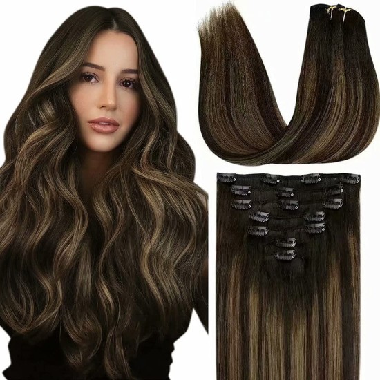 #1B/8 NATURAL BLACK/ASH BROWN Clip-in Highlight Hair Extensions 120g 20''