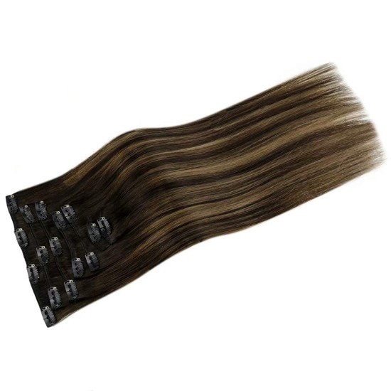 #1B/6 NATURAL BLACK/CHESTNUT BROWN Clip-in Highlight Hair Extensions 120g 20''
