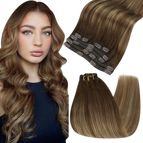 #2/8 DARKEST BROWN/ASH BROWN Clip-in Ombre Hair Extensions 120g 20"