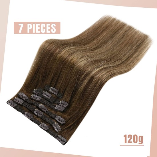 CLIP IN HAIR OMBRE #2 DARKEST BROWN/#8 ASH BROWN 130 GRAMS/ 20" CLIP IN HAIR OMBRE #2 DARKEST BROWN/#8 ASH BROWN 130 GRAMS/ 20"