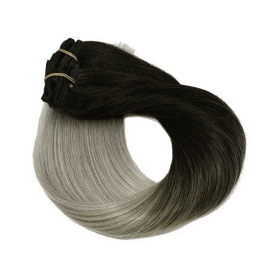 #1/101G JET BLACK/SILVER GREY Clip-in Ombre Hair Extensions 130g 20" 