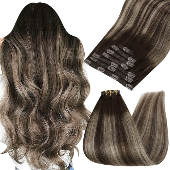 #2/18 (DARKEST BROWN/ASH BLONDE) Clip-in Ombre Hair Extensions 120g 22" #2/18 (DARKEST BROWN/ASH BLONDE) Clip-in Ombre Hair Extensions 120g 22"