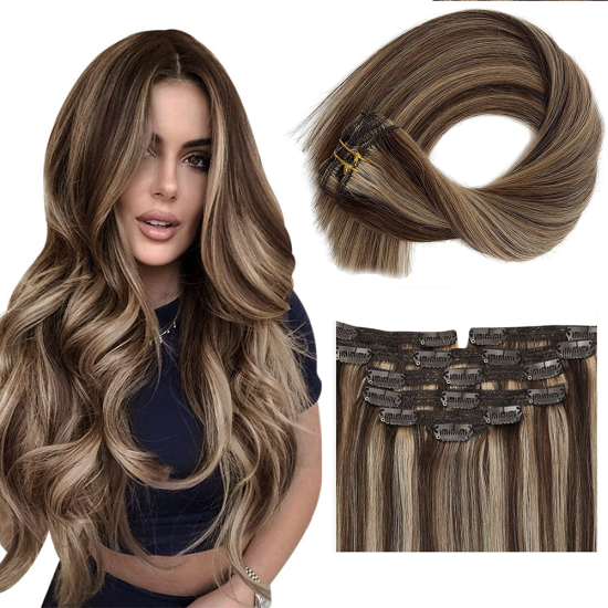 #3/22 DARK BROWN/BEACH BLONDE Clip-in Highlights Hair Extensions 120g 20"