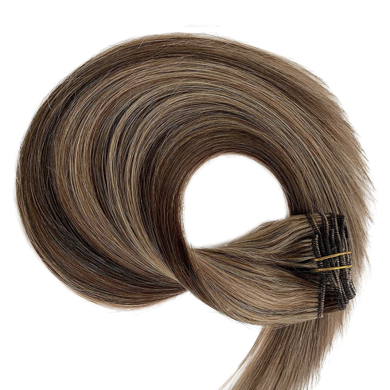 #2/18 DARKEST BROWN/ASH BLONDE Clip-in Highlights Hair Extensions 120g 20"