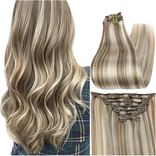 #8/60 ASH BROWN/PLATINUM BLONDE Clip-in Highlights Hair Extensions 120g 20"