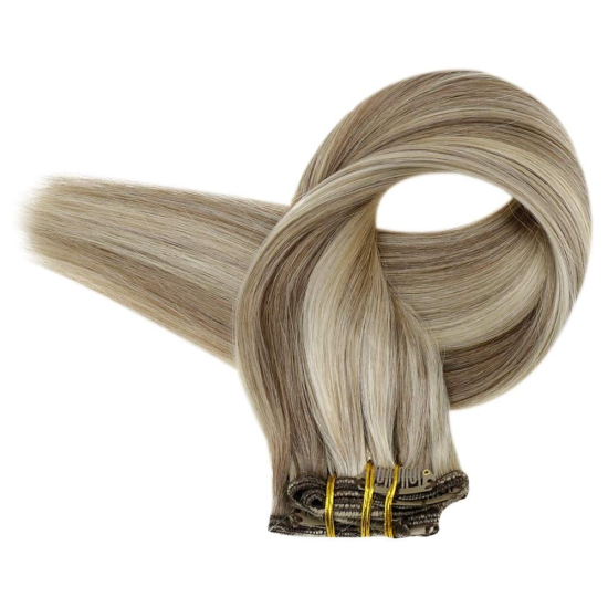 #8/60 ASH BROWN/PLATINUM BLONDE Clip-in Highlights Hair Extensions 120g 20"