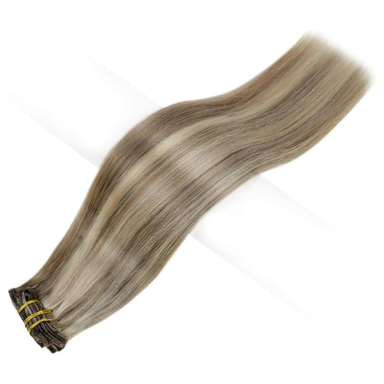 #8/60 ASH BROWN/PLATINUM BLONDE Clip-in Highlights Hair Extensions 120g 20"