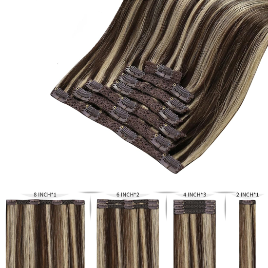 #2/18 DARKEST BROWN/ASH BLONDE Clip-in Highlight Hair Extensions 120g 20"