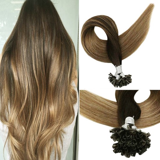 #2/12 DARKEST BROWN/LIGHT GOLDEN BROWN U-tip Ombre Pre-bonded Fusion Hair Extensions 50g/qty 20"