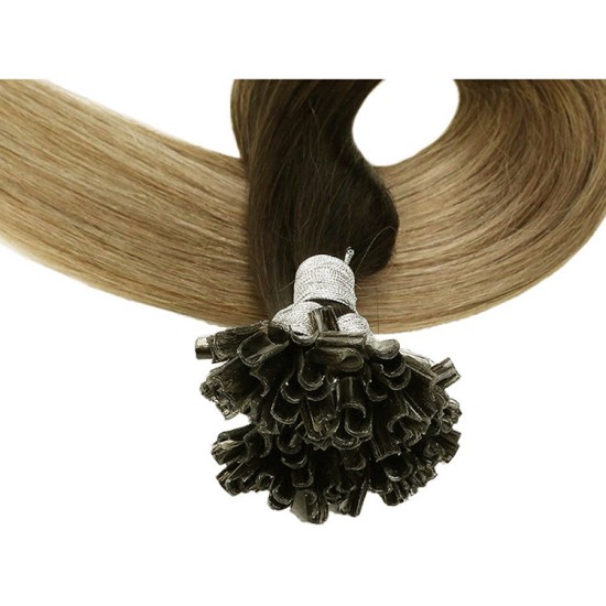 #2/12 DARKEST BROWN/LIGHT GOLDEN BROWN U-tip Ombre Pre-bonded Fusion Hair Extensions 50g/qty 20"
