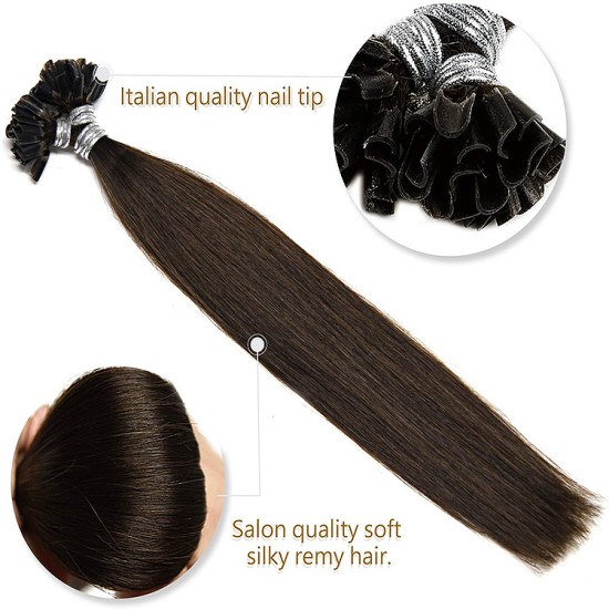 #2 DARKEST BROWN U-tip Fusion Pre-Bonded Hair Extensions 50g/qty 20"/22"/24" #2 DARKEST BROWN U-tip Fusion Pre-Bonded Hair Extensions 50g/qty 20"/22"/24"