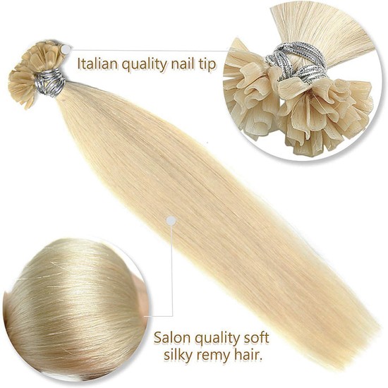 Fusion Pre-bonded U-tip Hair Extensions #613 PEARL BLONDE 50 grams/Qty Length 20"/22''/24'' Fusion Pre-bonded U-tip Hair Extensions #613 PEARL BLONDE 50 grams/Qty Length 20"/22''/24''