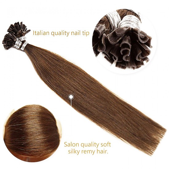 Fusion Pre-bonded U-tip Hair Extensions #4 CHOCOLATE BROWN 50 grams/Qty Lengths 20"/22"/24" Fusion Pre-bonded U-tip Hair Extensions #4 CHOCOLATE BROWN 50 grams/Qty Lengths 20"/22"/24"