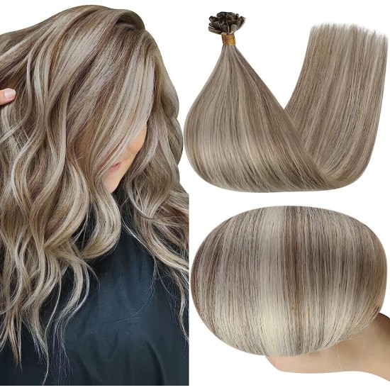 #8/60 ASH BROWN/PLATINUM BLONDE U-Tip Highlight Pre-Bonded air Extensions 50g/qty 20"
