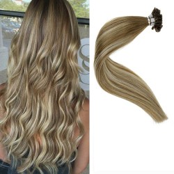 #8/22 ASH BROWN/BEACH BLONDE U-Tip Highlights Pre-bonded Hair Extensions 50g/qty 20"
