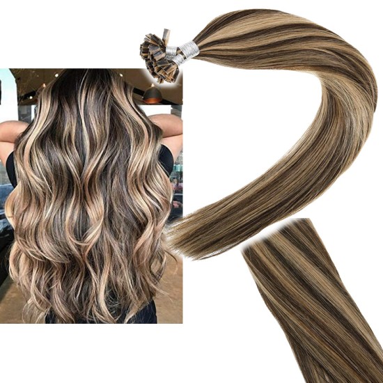 #3/22 DARK BROWN/BEACH BLONDE U-Tip Highlight Pre-Bonded Hair Extensions 50g/qty 20"